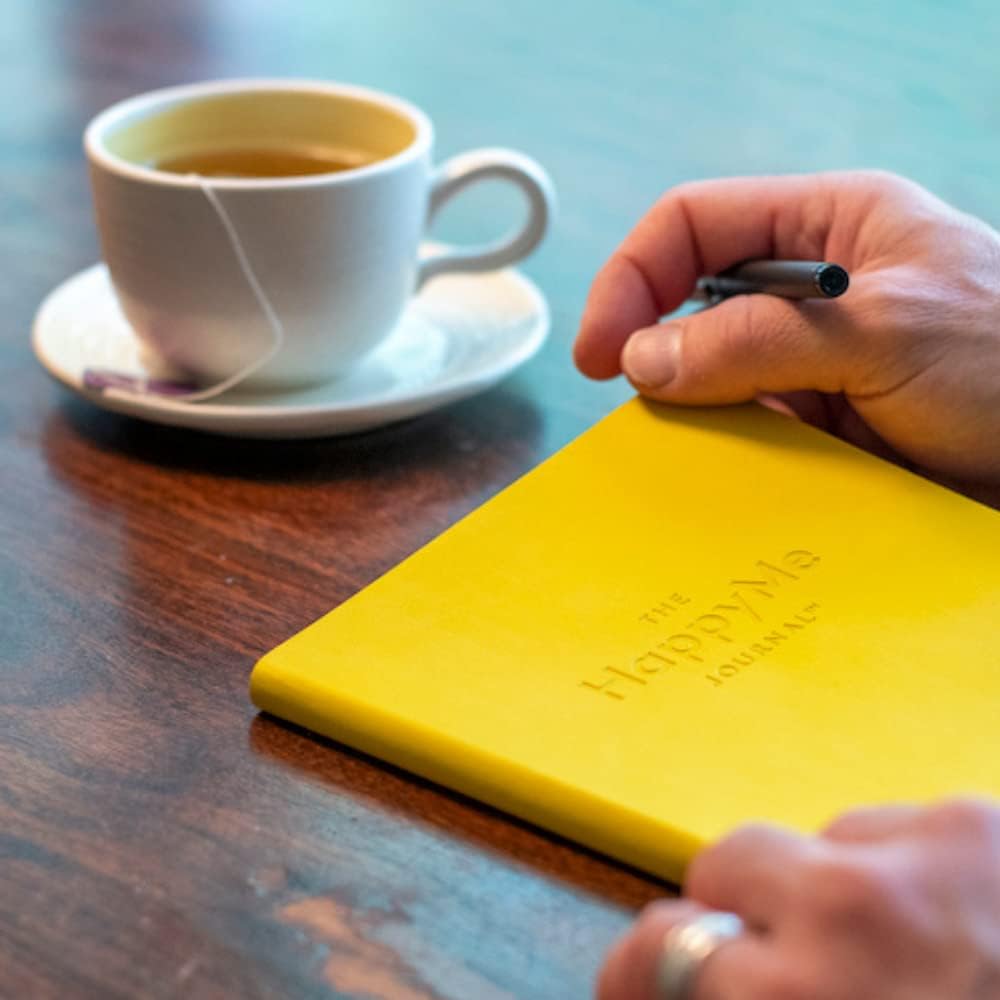 HappyMe - Adult Growth Journal, Wellness Notebook with 180 Pages, Daily Prompts for Gratitude, Positivity, Self-Discovery, Reflection, and Affirmations, Ideal for Ages 18+, in English (US), (Yellow)