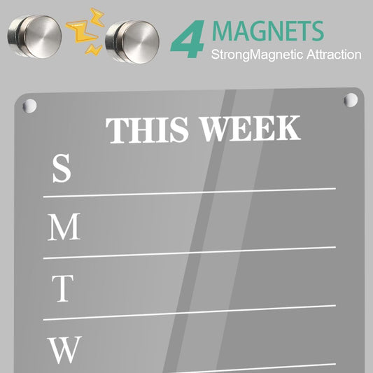 Acrylic Magnetic Calendar for Fridge Dry Erase Board Calendars Weekly Planner Whiteboard for Refrigerator Magnetic WhiteBoard with 8 Colors Markers 12'' x 8''