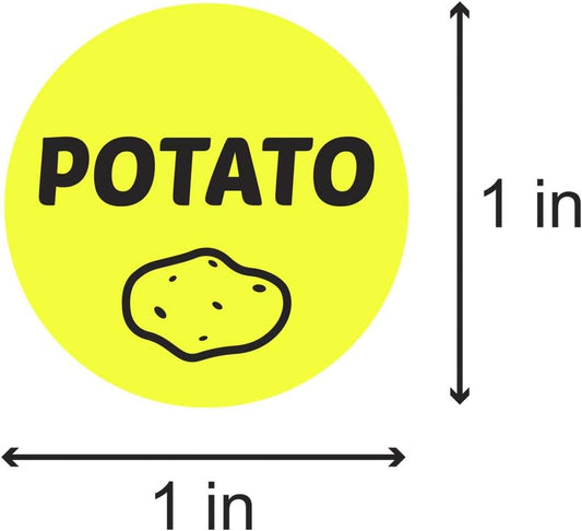 Potato Stickers Labels, 1" Round, Yellow, 600 Count | 2 Packs of 300, Menu Meal Choice, Deli Pantry Catering, Food Truck Grocery Store