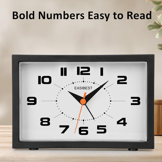 Silent No Ticking Analog Alarm Clock,Crescendo Alarm,Snooze with Light,Tablemount Wall Mount for Desk Bedside,Black