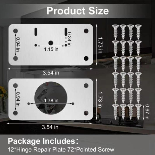 12-Pack Cabinet Hinge Repair Kit - Hinge Fixing Plates for Kitchen, Cupboard, Locker, Cabinet Doors