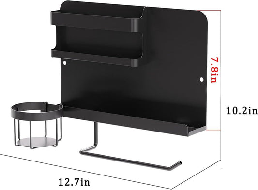 Bedside Shelf for Bed, Metal Floating Nightstand Wall Organizer, No Drill Dorm Room Essentials, Heavy Duty Caddy with Cup Holder & Charging Station for Bunk Bed, Loft, Remote - Matte Black