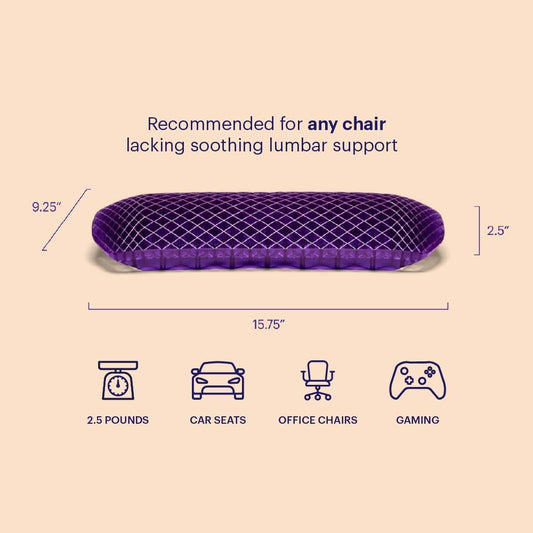 Purple Ultimate Seat Cushion, Large 2.5 Inch Gel Seat Cushion | GelFlex Grid for Office Chair, Gaming, Car - Pressure-Reducing for Long Sitting, Temperature-Neutral, No-Slip - Made in USA