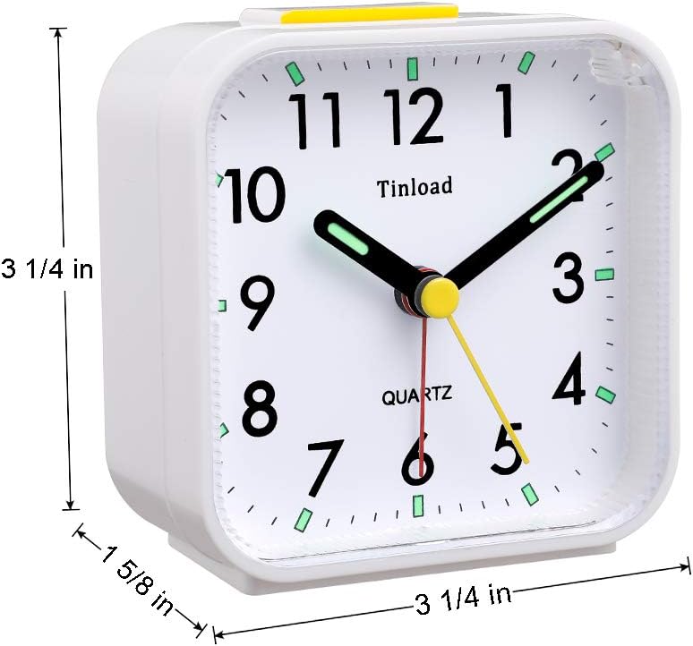 Tinload Small Battery Operated Analog Travel Alarm Clock Silent Non Ticking, Gentle Wake, Ascending Beep Sounds, Snooze,Lighted on Demand, Easy Set(Black)