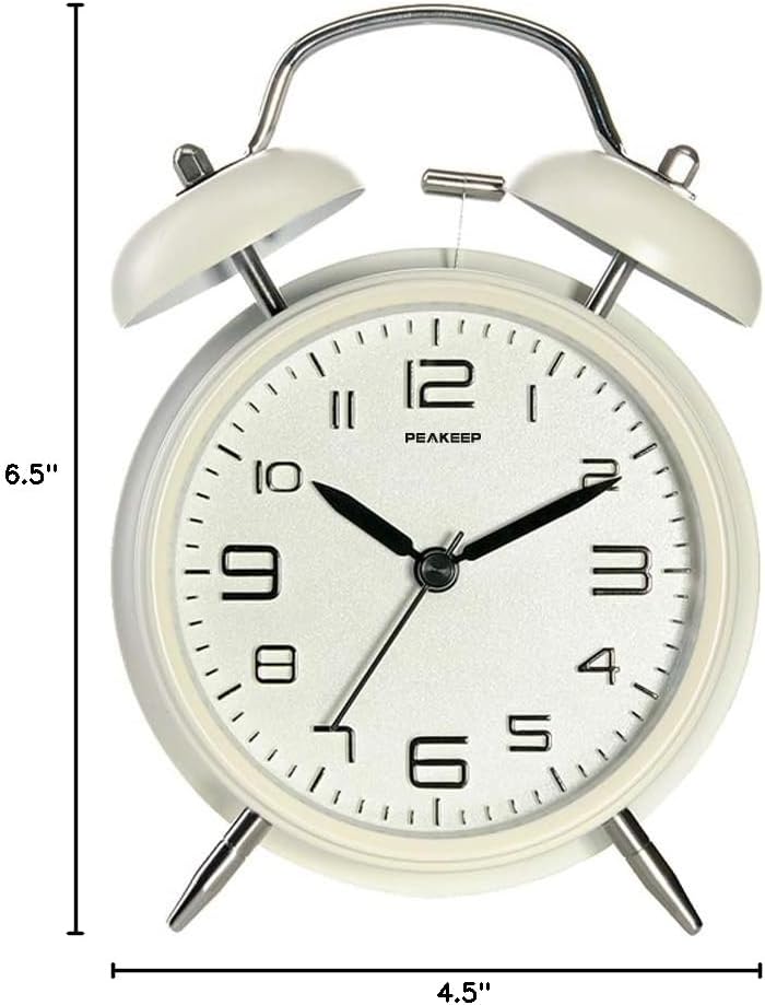 Peakeep Loud Alarm Clock for Heavy Sleepers Adults, Metal 4.5 Inches | Twin Bell Battery Operated Analog Alarm Clocks for Bedrooms Kids' Room Decoration (Jewel Blue)