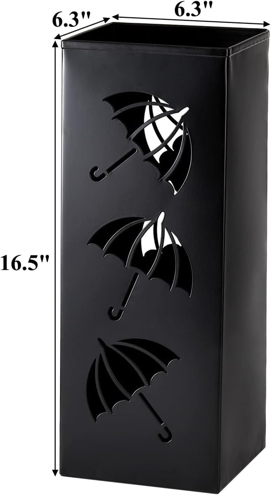 Okllen Metal Umbrella Holder, Square Umbrella Stand Rack for Entryway, 6.3" x 6.3" x 16.5", Black