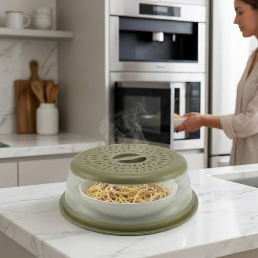 Microwave Splatter Cover for Food – Collapsible, Heat Resistant Vented Lid with Easy-Grip Handle, PP+TPR Plastic, Dishwasher Safe Kitchen Gadget, Green