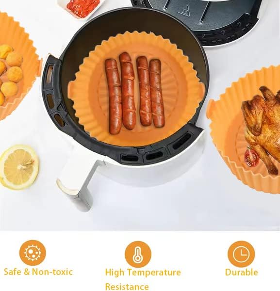 2QT Air Fryer Silicone Liners,Small Air Fryer Liners 2 Pack, Reusable Air Fryer Silicone Liner for 2QT Air Fryer, Flammable Parchment Liner Replacement.(Blue Orange)