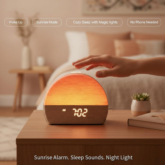 Sunrise Alarm Clock White Noise Sound Machine, Natural Wake Up Light for Adults, Baby and Pets – 30 Non-Looping Sleep Sounds, 10 Color Ambient Night Light, Screen-Free Sleep by Paus