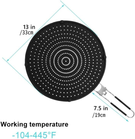 Frcctre 2 Pack Silicone Splatter Screen for Frying Pan, 13" Versatile Grease Splatter Guard with Foldable Handle, Food Grade Heat Resistant Oil Splash Guard, Cooling Mat, Drain Board for Cooking