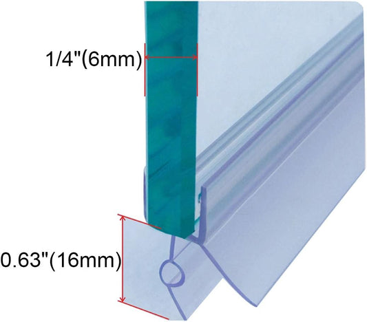Frameless Shower Door Bottom Seal with Drip Rail for 3/8"(10mm) Glass, Length 27.5"/0.7m, Glass Door Sweep Stop Shower Leaking Clear