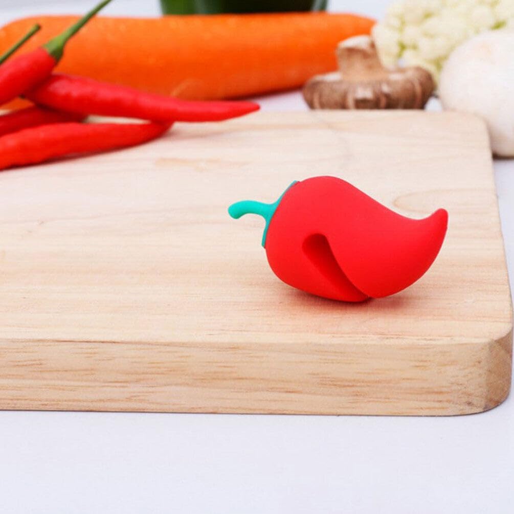 Hemoton Silicone Pot Lid Lifter Steam Release Set of 2 Pepper Shaped Pot Lid Holder for Boil over Control Cover Holder for Stovetop Kettle Soup Kitchen Tool