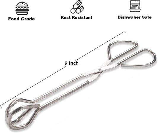 Hiash 9-Inch Heavy Duty Stainless Steel Kitchen Tongs - Comfortable Ergonomic Grip, Scissor Design, Heat Resistant for BBQ and Cooking