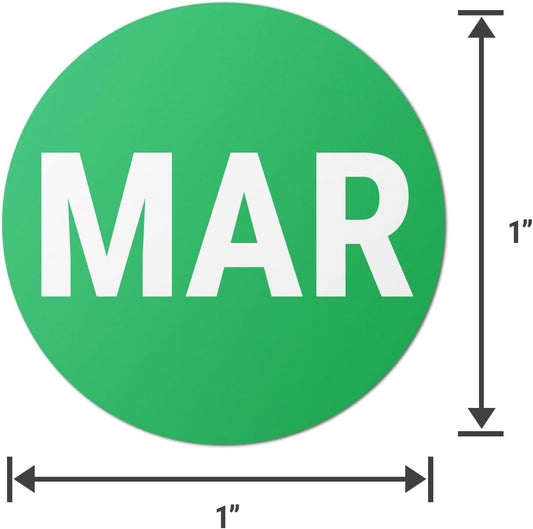 Months of The Year Labels (1 inch, Round, Assorted Colors - 300 Labels) Circle Dot Jan to Dec Stickers for Restaurants, Delis, Grocery Stores, Food Packaging, or Pharmacies