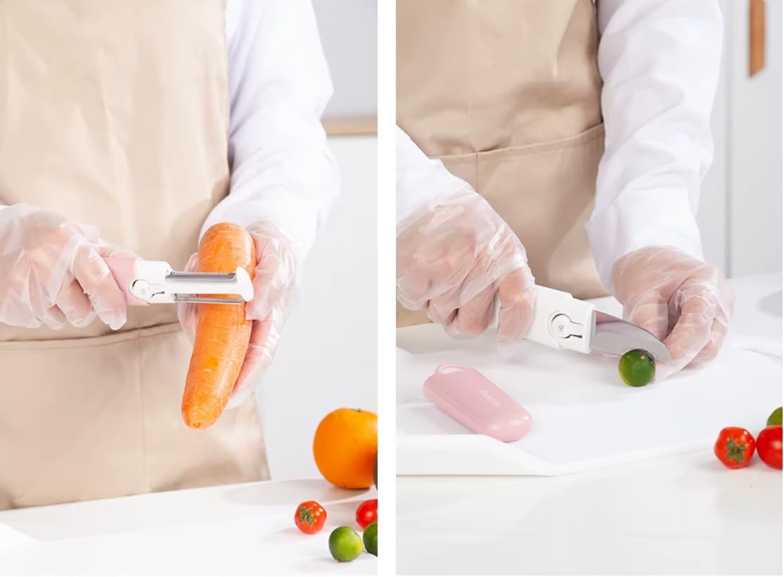 3 in 1 Multifunctional Vegetable and Fruit Peeler, Pink and White | Stainless Steel Blade, Cute Animal Design