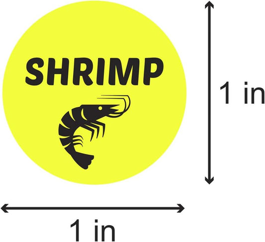 Shrimp Stickers, 1" Round, Yellow, 600 Count (2 Packs of 300) | Seafood Menu Labels, Food Truck & Grocery Store, Deli Pantry Catering, Meal Choice Sticker, Package Food Labeling