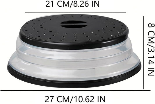 Collapsible Microwave Splatter Cover(black, 12.3IN) | Microwave Plate Cover With Steam Vent,BPA-Free Silicone & Plastic