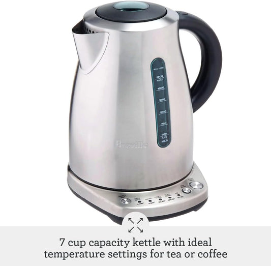Breville BKE720BSS Temp Select Hot Water Kettle, Brushed Stainless Steel | Precisely heat water for tea and coffee with this electric kettle featuring variable temperature control | 7 cup capacity