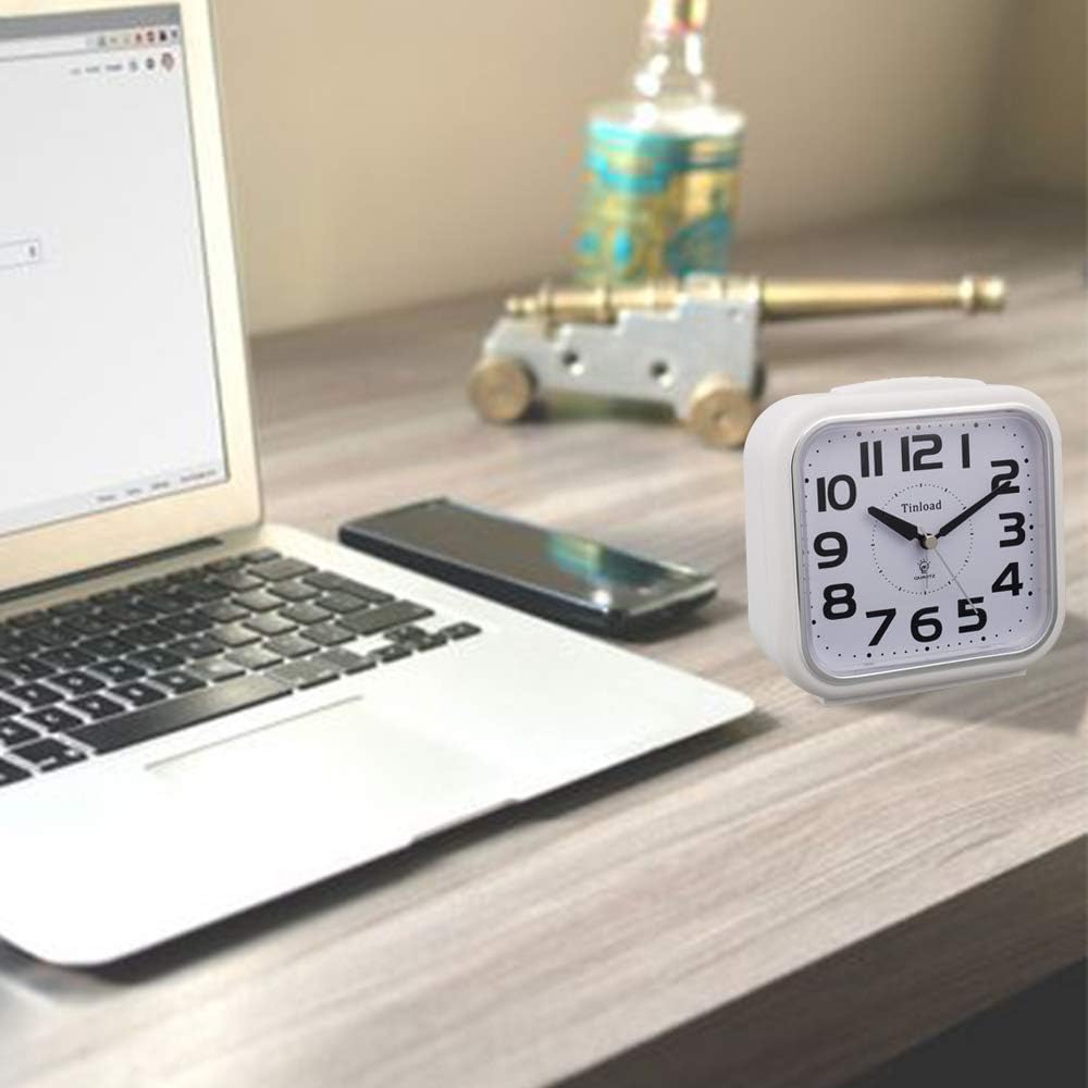Tinload 5.5" Large Analog Alarm Clock Silent Non Ticking, Gentle Wake, Beep Sounds, Increasing Volume, Battery Operated Snooze and Manual Light, Easy Set, Black (Best for Elder)