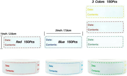 450pcs Smatagee Removable Freezer Labels,1 x 3 Inch Food Storage Stickers,Self-Adhesive Date Labels-Waterproof Oil-Resistant Easy Clean Leaves no Residue,4 Color Labels 3 Rolls