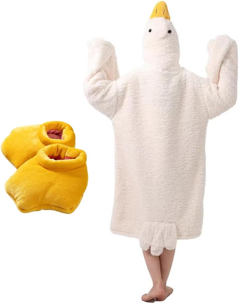 Goose Blanket Hoodie Onesie Adult & Kid | Oversized Warm Duck Wearable Hoodie Blanket with Sleeves,Cozy Sleeping Bag