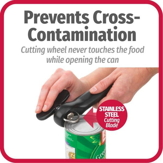 GoodCook Safe-Cut Can Opener with Easy Turn Knob, Black | Manual Handheld Design with Ergonomic Handle, No Sharp Edges or Food Contact Surfaces, Perfect for Seniors