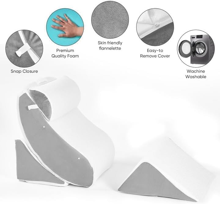 OAISZ 4PCS Wedge Pillow Set for After Surgery, Adjustable Bed Wedges, Gery | Back and Leg Support, Acid Reflux Relief, Post Surgery Recovery, Leg Elevation, Memory Foam, Bed Wedge Pillow for Sleeping