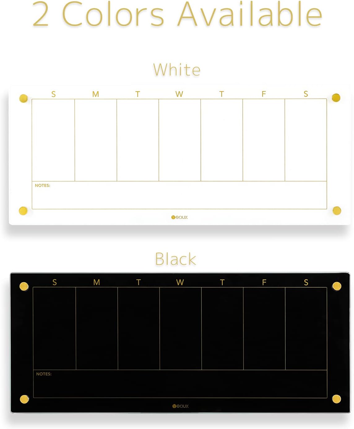 Yeoux Clear Glass Golden Weekly & Menu Dry Erase Calendar Board 15“x11 | Wall Mount, Non-Magnetic, Meal Planning & Grocery Shopping List Whiteboard for Kitchen & Home, 4 Markers