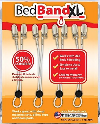 Bed Band Not Made in China. 100% USA Worker Assembled.. Bed Sheet Holder, Gripper, Suspender and Strap. Smooth any Sheets on any Bed. Sleep Better. Patented.,Black,1 Pack (4 Bands)