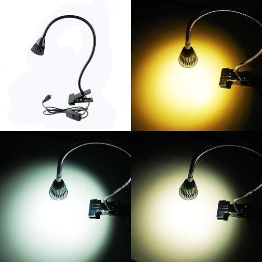QUANS 5W 3 Colors LED Clip on Tube Flexible Work Desk Table Bed Light Black | 19.68 Inch(50cm), COB Light Source, 85-265V AC Wide Voltage, 500LM Brightness, US Plug On/Off Switch for Home Work Lighting