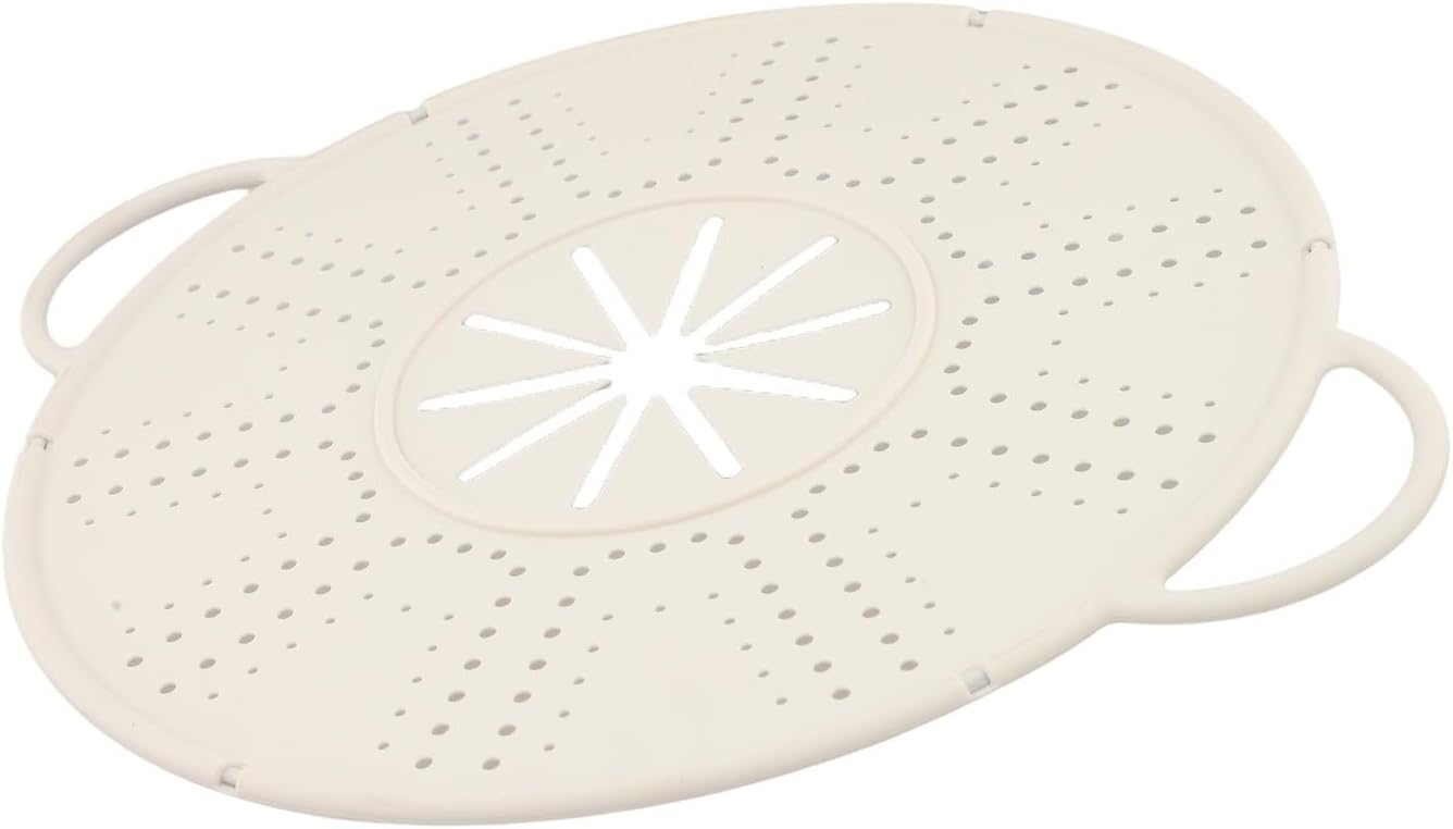 Silicone Spill Stopper Lid, Heat-Resistant Pot Cover with for steam Vent and Handles, Multipurpose Steamer Mat for Pots and Pans, Dishwasher Safe 13.39 x 10.83 In(white)