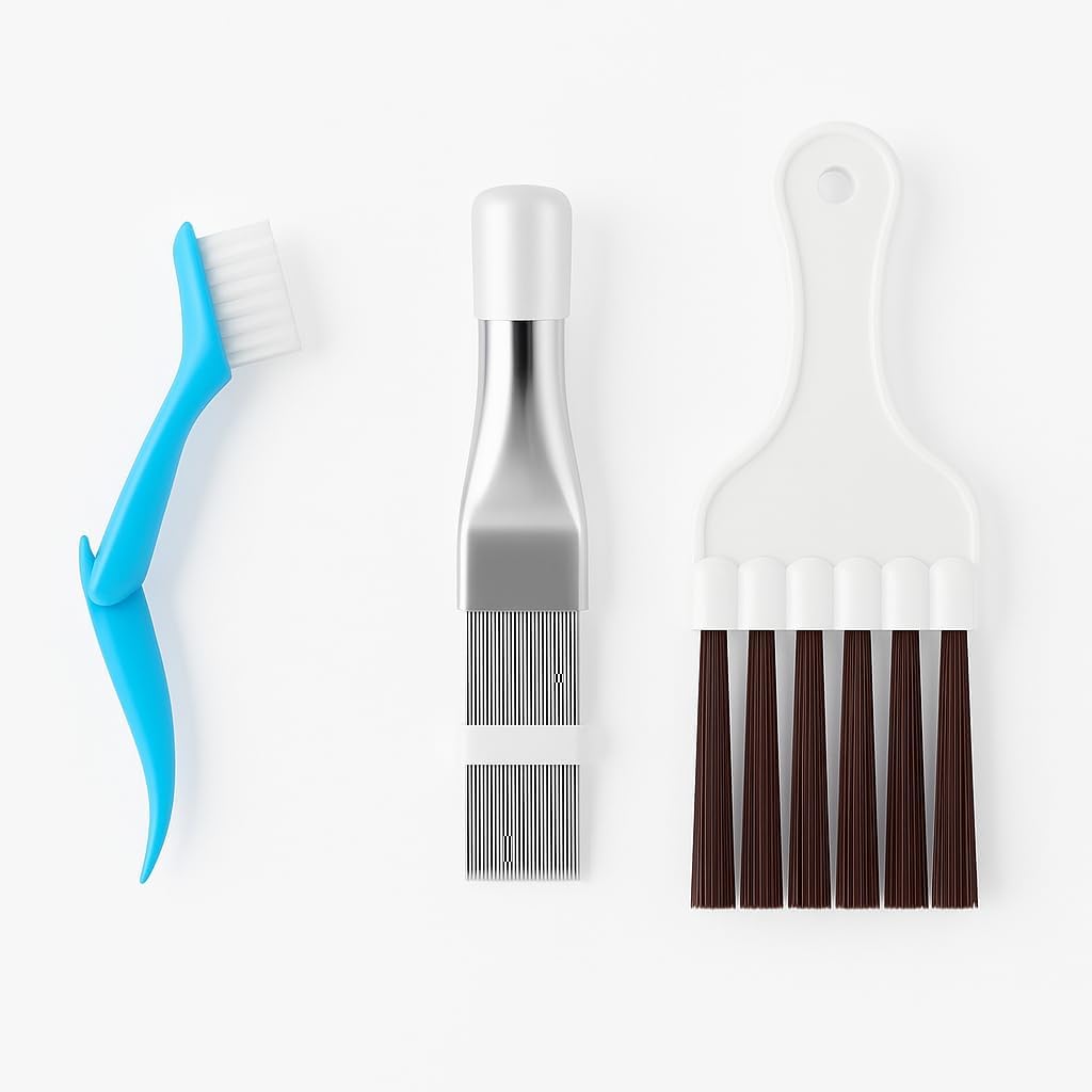 3 Pcs Air Conditioner Condenser Fin Comb Cleaner Kit, Ac Coil Cleaner Brush,1 Stainless Steel Radiator Fin Comb Straightener Refrigerator Tools,Cleaning Brush with Evaporator Radiator Clean Tool