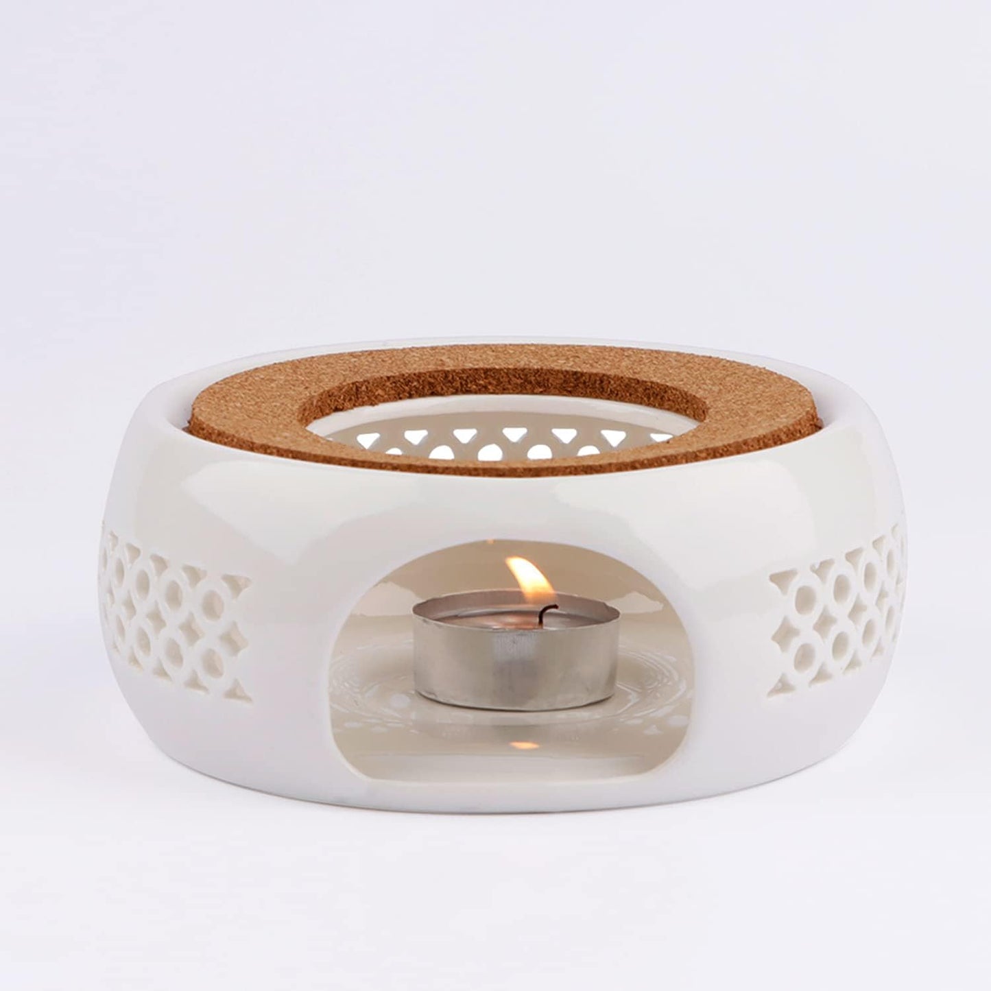 KEISSCO Teapot Warmer, Ceramic Teapot Heater with Cork Cushion Coffee Tea Warmer for Glass, Stainless Steel, Ceramic Teapot and Other Heatproof Dish Warming Use