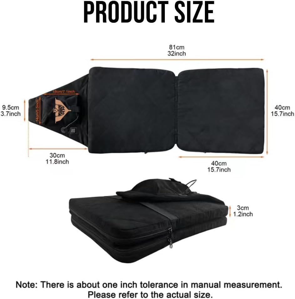 Heated Seat Cushion Foldable Memory Foam Heated Seat Pad with 3 Level Heating for Camping Fishing Office Chair Stadium Seats (Power Supply Not Included) (Artificial Suede)(L-Shape)