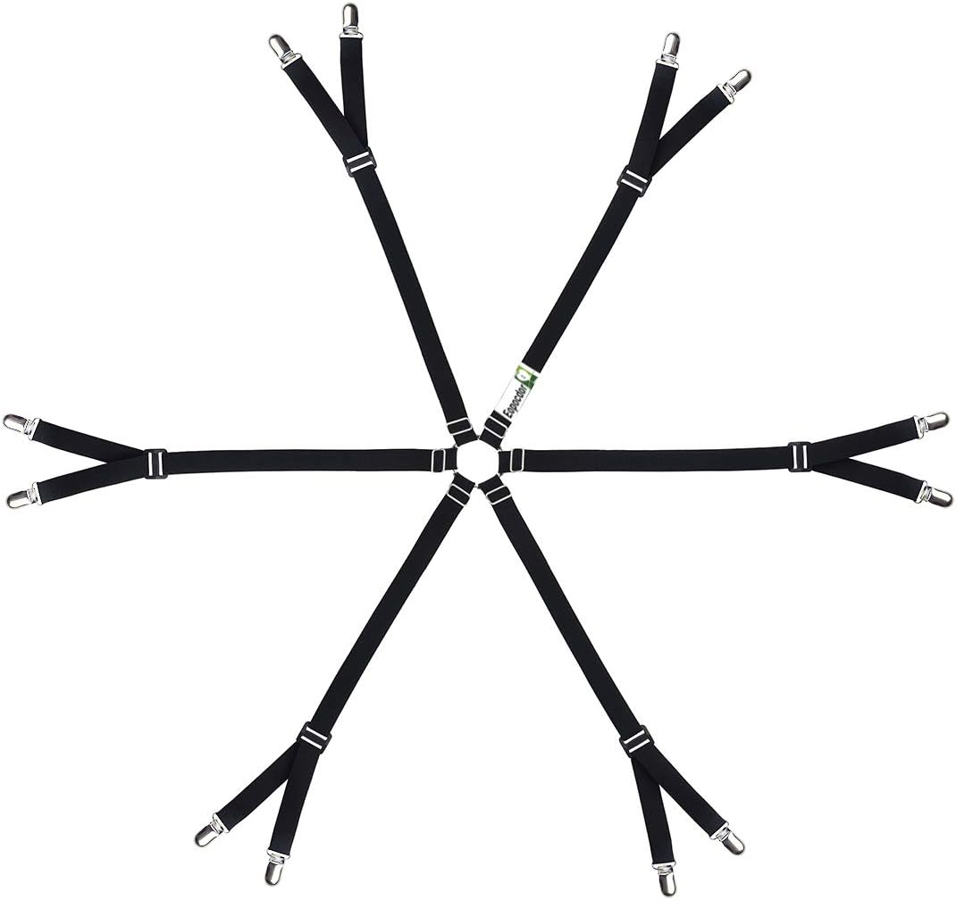 Bed Sheet Straps Adjustable,Metal Fasteners,6 Sides for Full,Queen,King Twin,Any Size Bed (Black)
