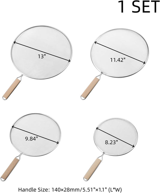 Oedema Set of 4 Splatter Screen Stainless Steel Grease Splatter Guard | 13"/11.42"/9.84"/8.23", Fine Mesh Splatter Screen, for Frying Pan, Skillet, Pot