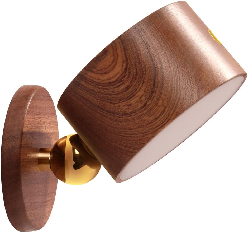 Wood Wall Sconce Cordless,Magnetic Wall Mounted(Sapele)