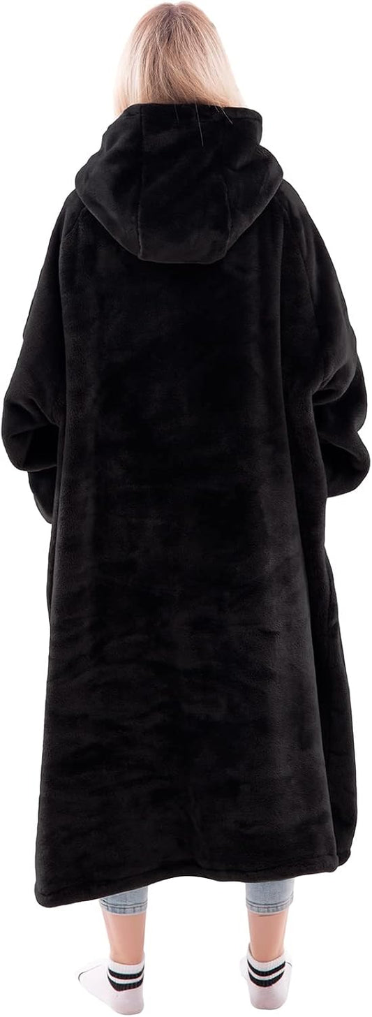 Wearable Blanket Sweatshirt Gifts for Women and Men, Warm and Cozy Giant Blanket Hoodie, Thick Flannel Blanket with Sleeves and Giant Pocket - Dark Gray
