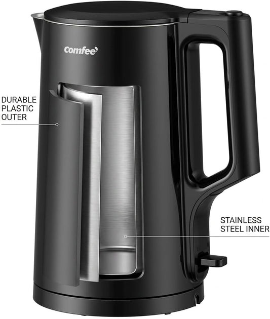 COMFEE' 1.7L Double Wall Stainless Steel Electric Kettle