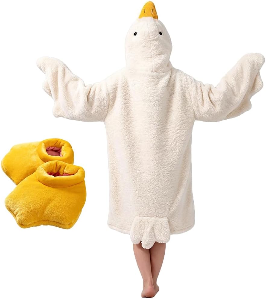 Oversized Wearable Goose Blanket Hoodie Onesie with Shoes Adult & Kid