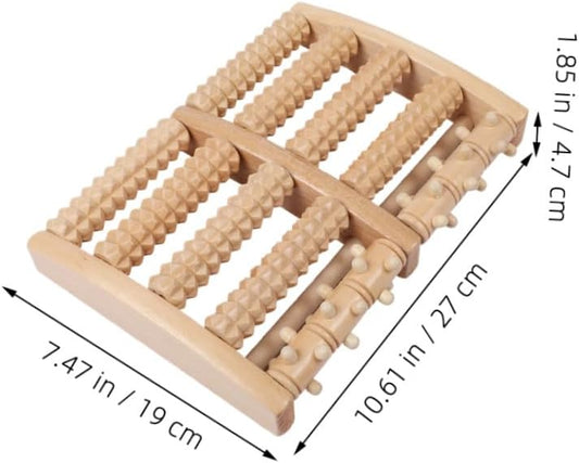 Wooden Foot Massager Roller Acupuncture Point Massager with 5 Rows of Beads for Plantar Relief and Relaxation, Manual Foot Massage Tool for Home Use by Men and Women
