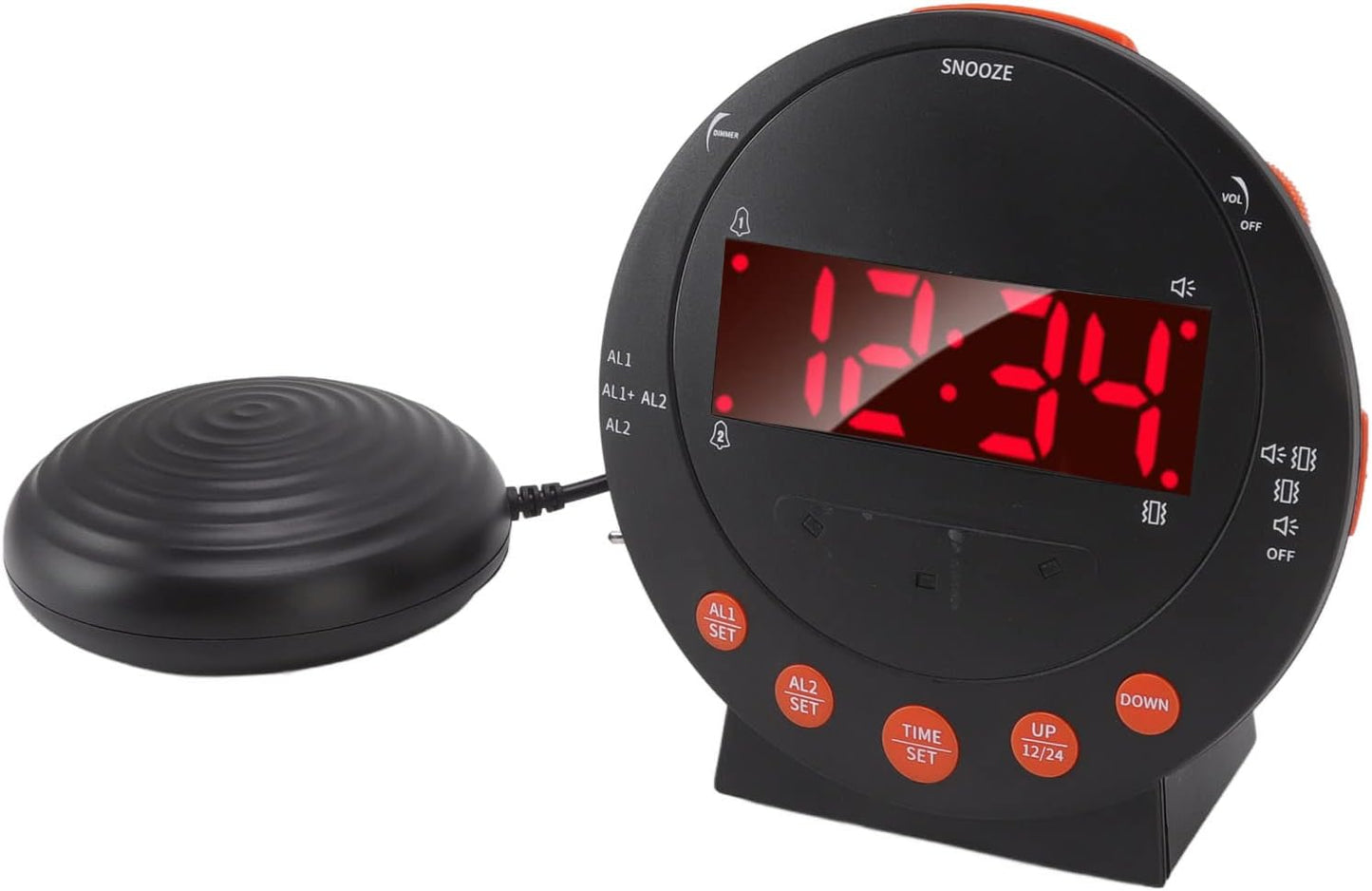 Extra Loud Vibrating Alarm Clock with Bed Shaker, 110 Decibels Red Flashing Light Clock for Heavy Sleepers and Hearing Impaired