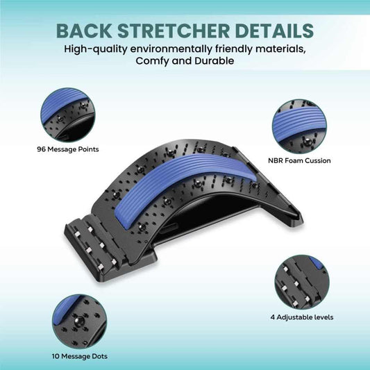 Ergonomic Back Stretcher for Lower back Pain Relief, Lumbar Support with Acupressure Points. Portable Spine Deck and Posture Correction Cracking Device with 4 Adjustable Levels. Back Massager for Scoliosis, Spine Decompression(Blue)