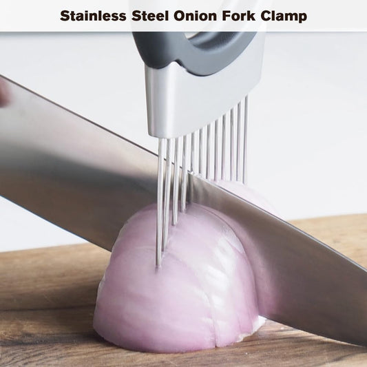 2025 Upgraded Onion Holder for Slicing, Stainless Steel Onion Slice Holder Lemon Slicer Vegetable Cutter, Home Kitchen Tools Onion Holder for Slicing, Meat, Onion, Potato, Tomato (A-1Pcs)