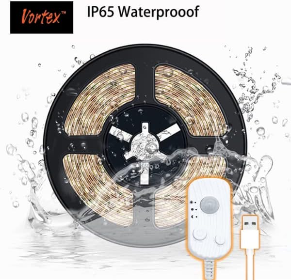 Vortex HJ-J0081C USB LED Strip Lights with Motion Sensor, Cool White 1m Dimmable LED Closet Light Motion Activated, Under Cabinet or Bed Strip Light(1 Meter, Cool White)