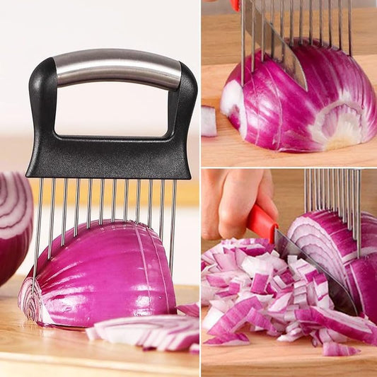 2026 Upgraded Onion Holder for Slicing, New Stainless Steel Onion Slice Holder Lemon Slicer Vegetable Cutter, Kitchen Chopper Slicing Assistant Tool for Meat, Onion, Potato, Tomato