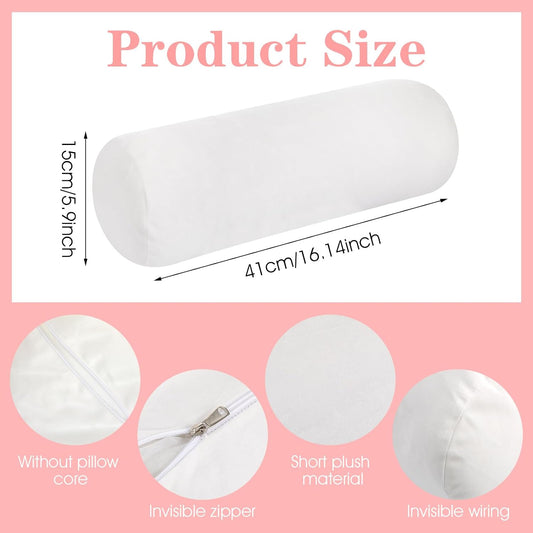 2PCS Neck Roll Pillowcases, 17x4 Inch Round Pillow Covers Cervical Neck Roll Pillow Cover Round Necks Pillows Cover Cylindrical Pillows Covers with Zipper for Home Decor (White)