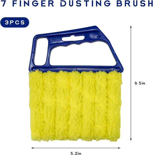 3 PCS Blind Cleaner Duster Tool, 7 Finger Detachable Duster Auto Air Conditioner Cleaning Tool, Washable Dusting Brush Handheld Cleaner for Vehicle Air Vents Blinds (Yellow)