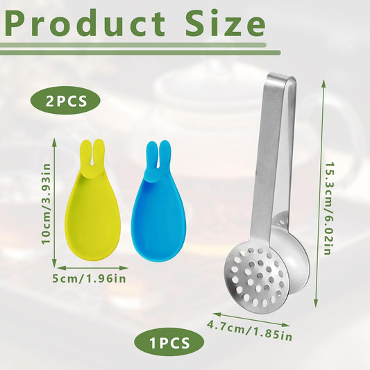 1 Pcs Tea Bag Squeezer,With 2pcs Bunny Silicone Tea Bag Holders | Round Stainless Steel Tea Bag Tongs,For Kitchen Bar Tools