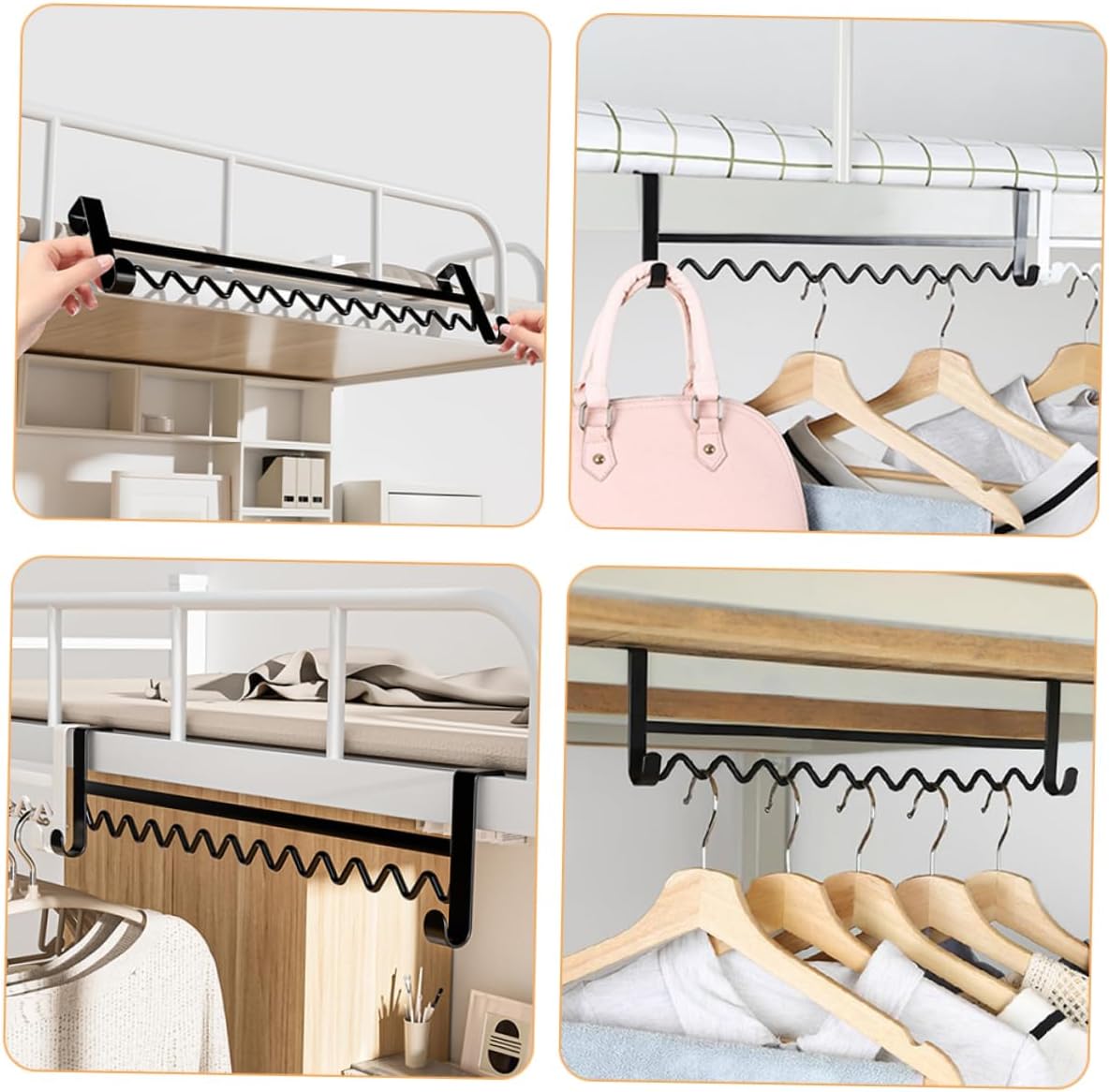 Bedside Hanging Hook Rack Over Bed Clothes Hook for Towels Coats Clothes Fits Bunk Bed Dorm Room Organizer 15.74X3.93X1.25In